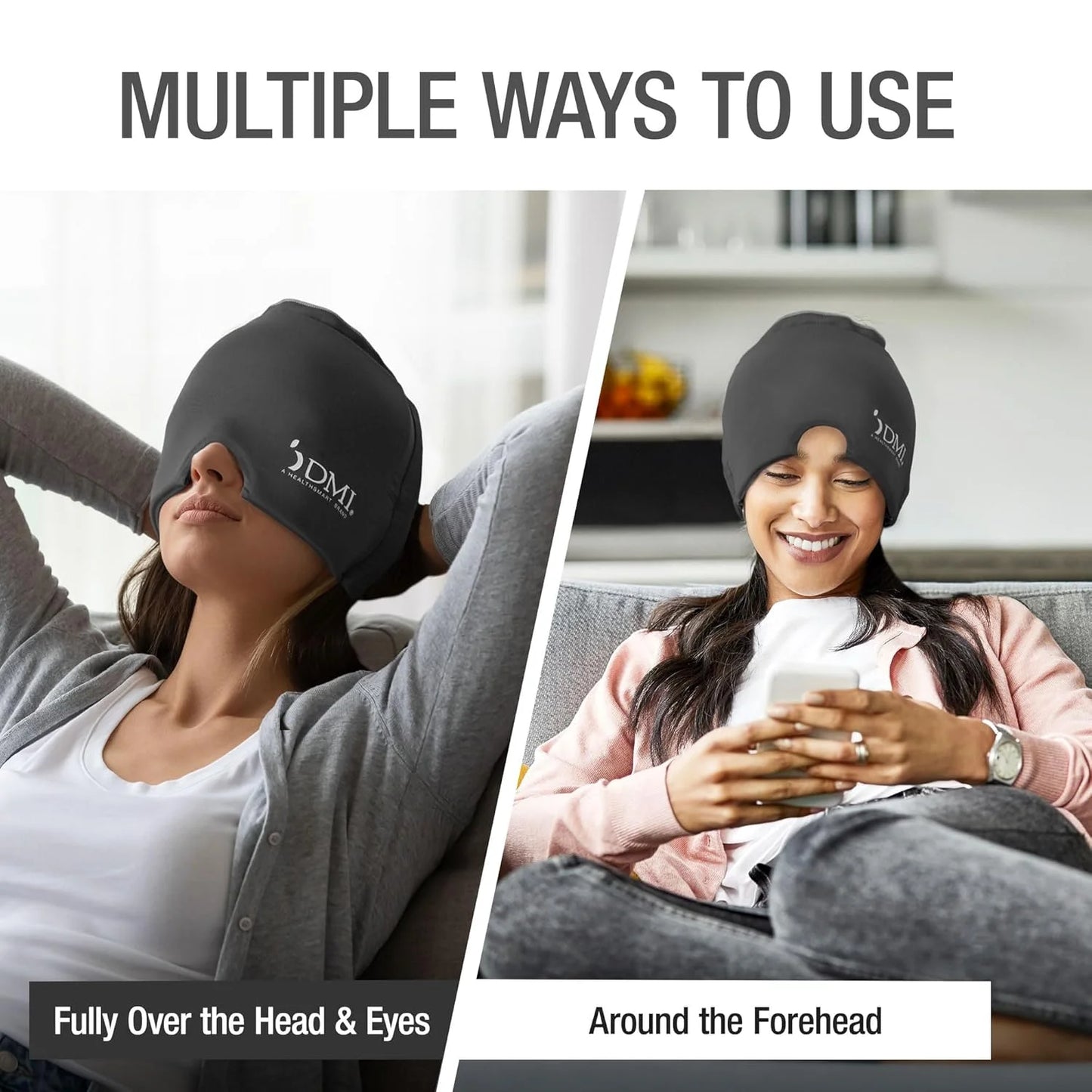 Ultra Migraine Relief Cap | Natural Headache Relief with Cold Eye Mask and Ice Pack